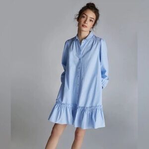 Anthropologie Sally Tunic Oversized Dress Shirt Dress Ruffle | Women’s Size M